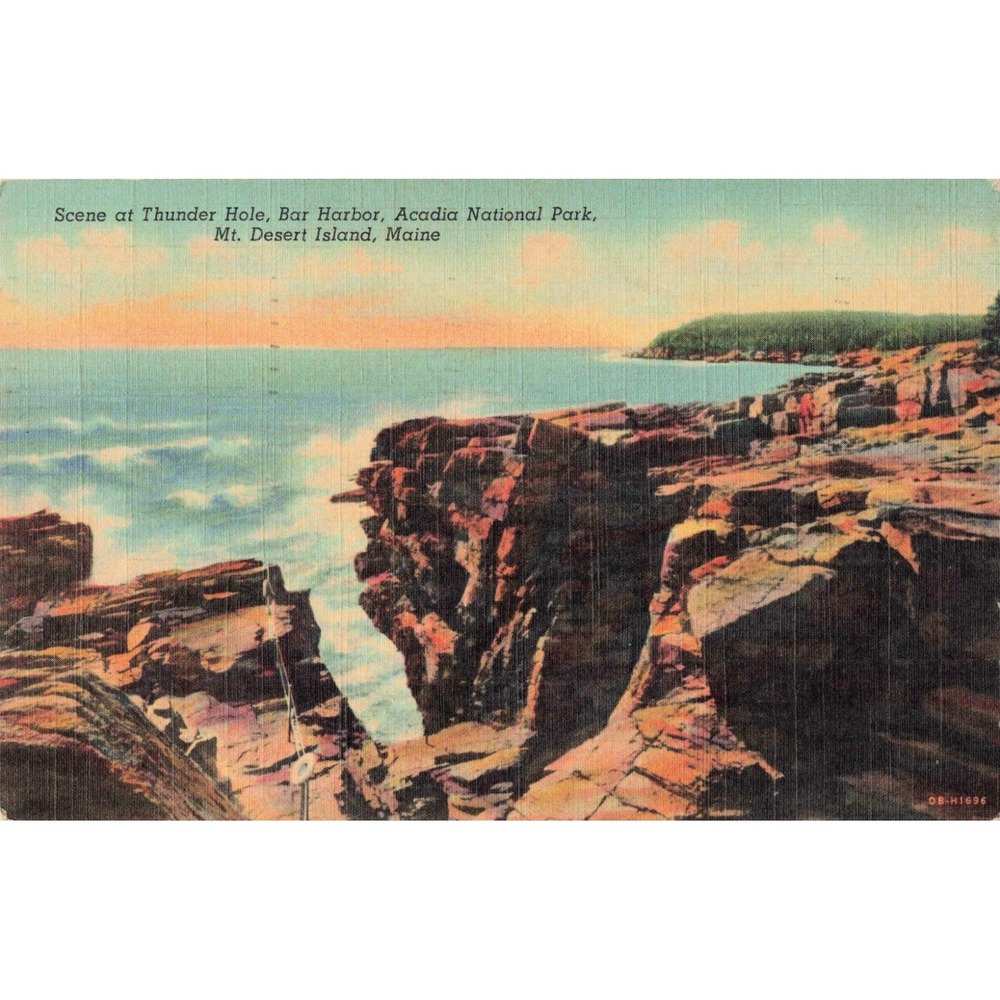 Vintage 1941 Thunder Hole Bar Harbor Acadia National Park Maine Linen Postcard